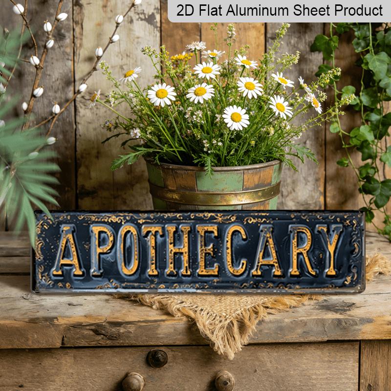 

15.7×3.94inch Vintage Apothecary Aluminum Wall Sign - Distressed Green & Golden Metal Decor with Golden Accents Aluminum decorative sign, Rustic 40cm x 10cm
