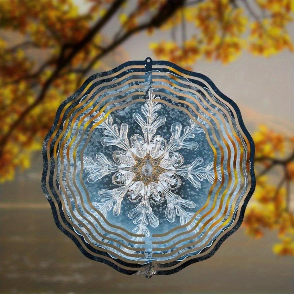 10 Inch Snowflake Wind Spinner for Garden Patio Decor with Frosted Glass Design 360 Swivel Hook All Season Outdoor Metal Art Winter Wonderland Gift