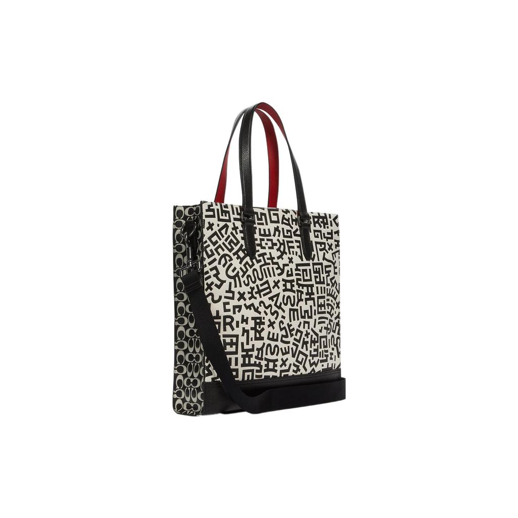 New COACH Keith Haring Collaboration Graham Leather Tote Bag Crossbody Bag Shopping Bag Large Size Women's Black & White C6872-QBA1G