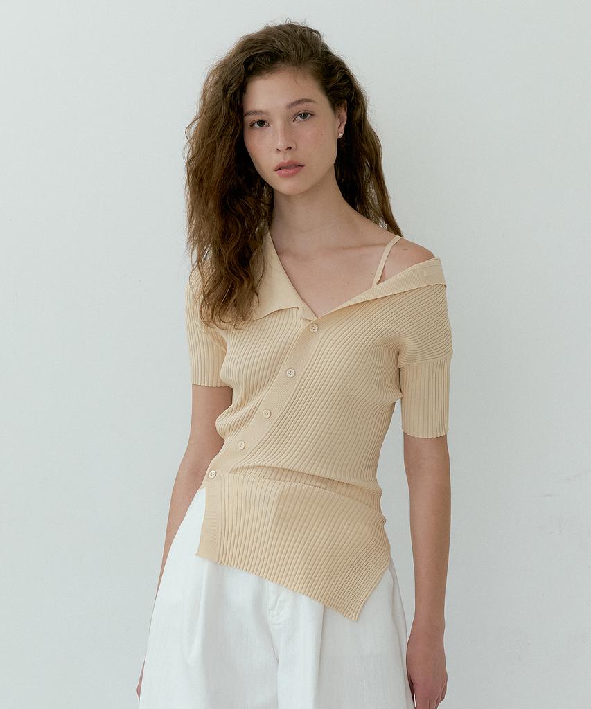 LUCIR ZU Diagonal Collar Knit (Cream)