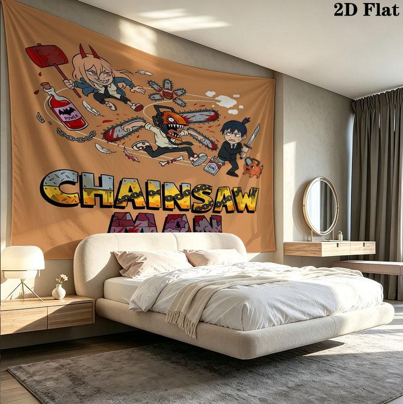 Tapestry Ścienne Chainsaw Man Estetyczna Dekoracja Ścienna Drukowany Materiał Koc Dekoracyjne Tapiserie Do Sypialni Salonu Wystrój Domu