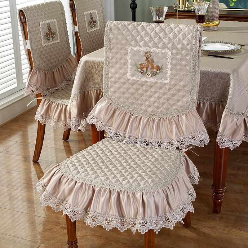 Modern Minimalist Style All Season Universal Chair Covers Quilted Embroidery Anti Slip Thick Stool Protect Pad European Lace Tablecloth Home Decorat