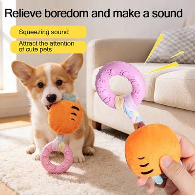 Pet Chew Toy Cartoon Characters Soft Plush TPR Chew Ring with Built-in Sound Mechanism Teeth Grinding Boredom Relief Interactive Pulling Toy