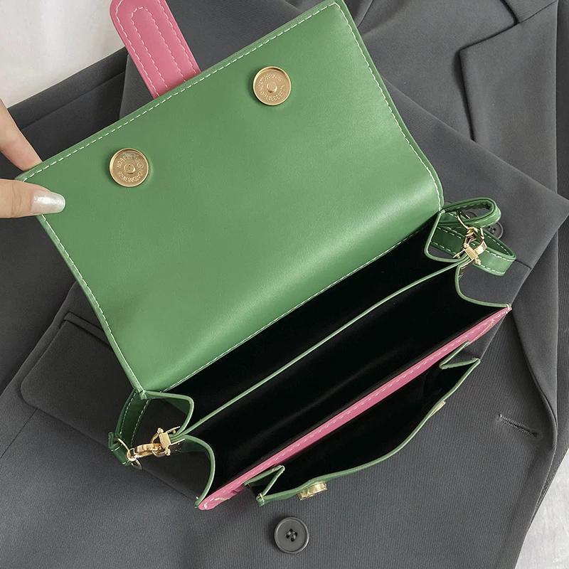 Contrast Color Pu Leather Crossbody Bag For Women Designer Handbag And Purse Top Brand Shoulder Bag Small Tote Green Small Bag