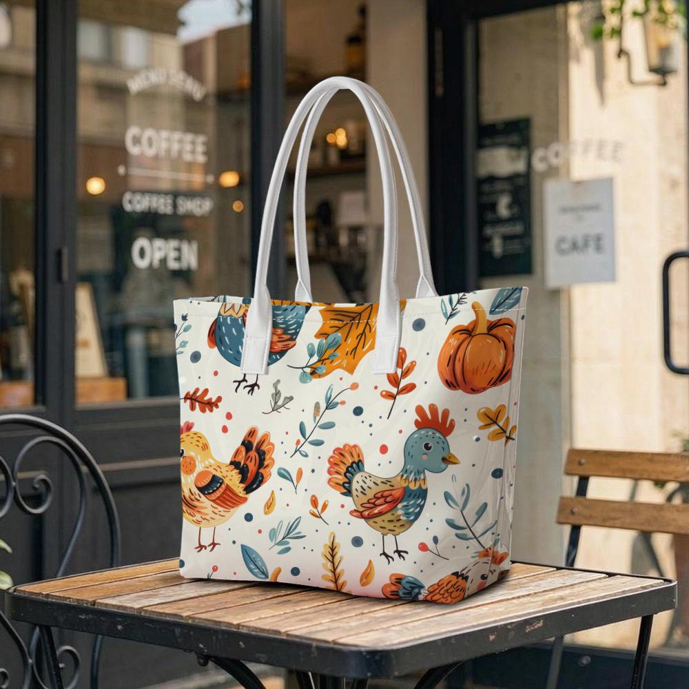 Cute Chicken Pumpkin Print Tote Bag Fashion Casual Large Capacity Daily Shoulder Handbag