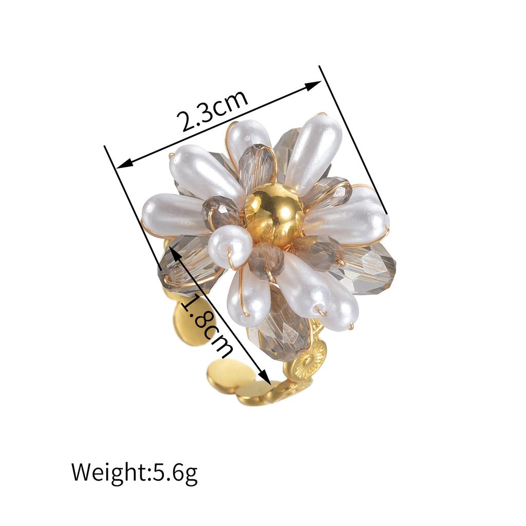 Atoztide Fashion Beaded Flower Open Ring For Women Stainless Steel Exquisite Colored Flower Adjustable Finger Ring Jewelry Gift