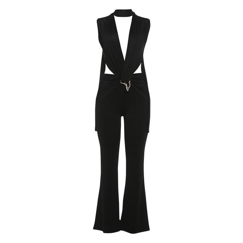 2026 European Spring Women s Sexy Sleeveless Deep V High Waist Slim Fit Bodycon Jumpsuit Medium