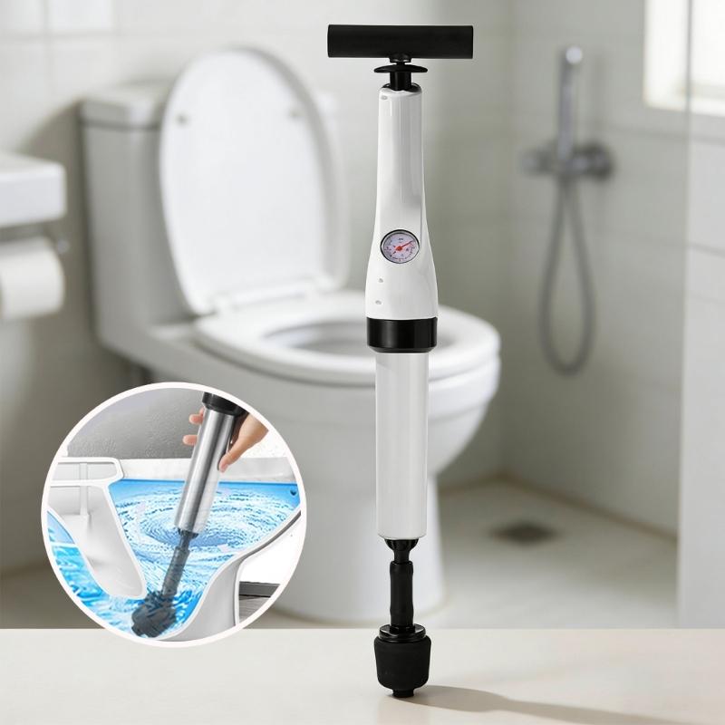 Toilet Plunger Air Pressure Drain Opener Adjustable Gauge 3/5 Attachments For Clogged Toilet Sink Shower
