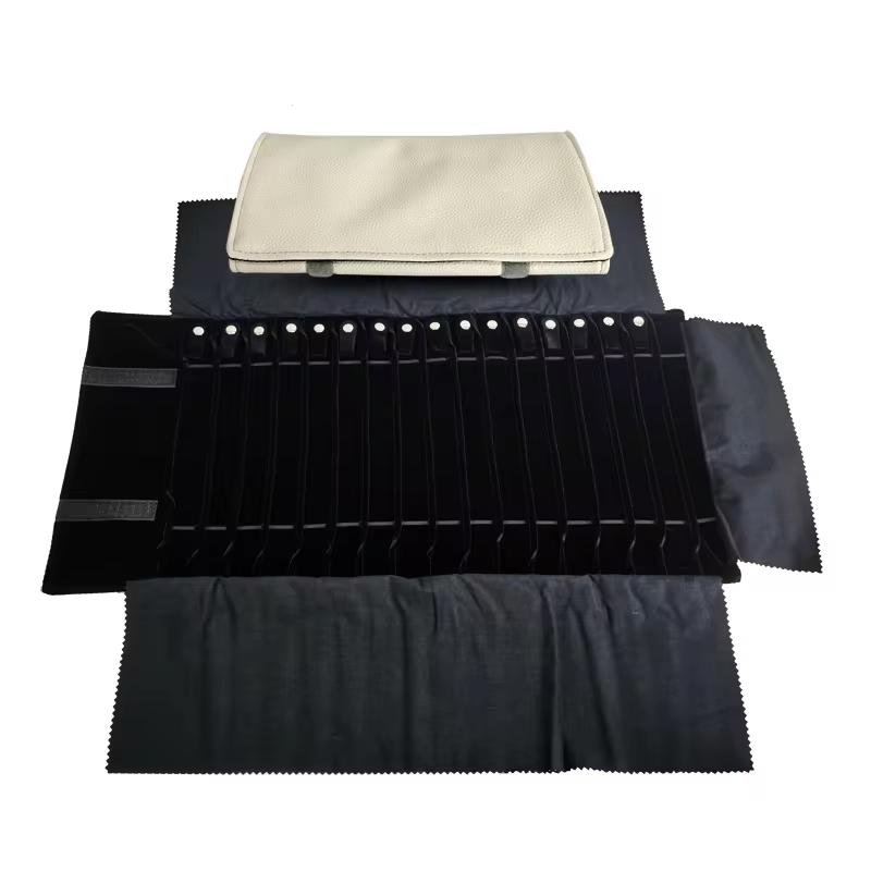 Högkvalitativ PU-läder Smyckesrulleväska 16 Halsband Hänge Armband Kedja Förvaringsväska Svart/Grå/Rosa/Grön 4 Färgval