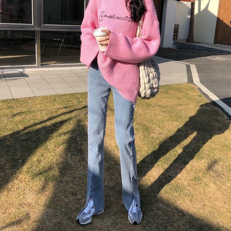 2025 Bell-Bottom High-Waist Denim Jeans - Slimming, Elastic, Floor-Length Pants for Spring and Autumn