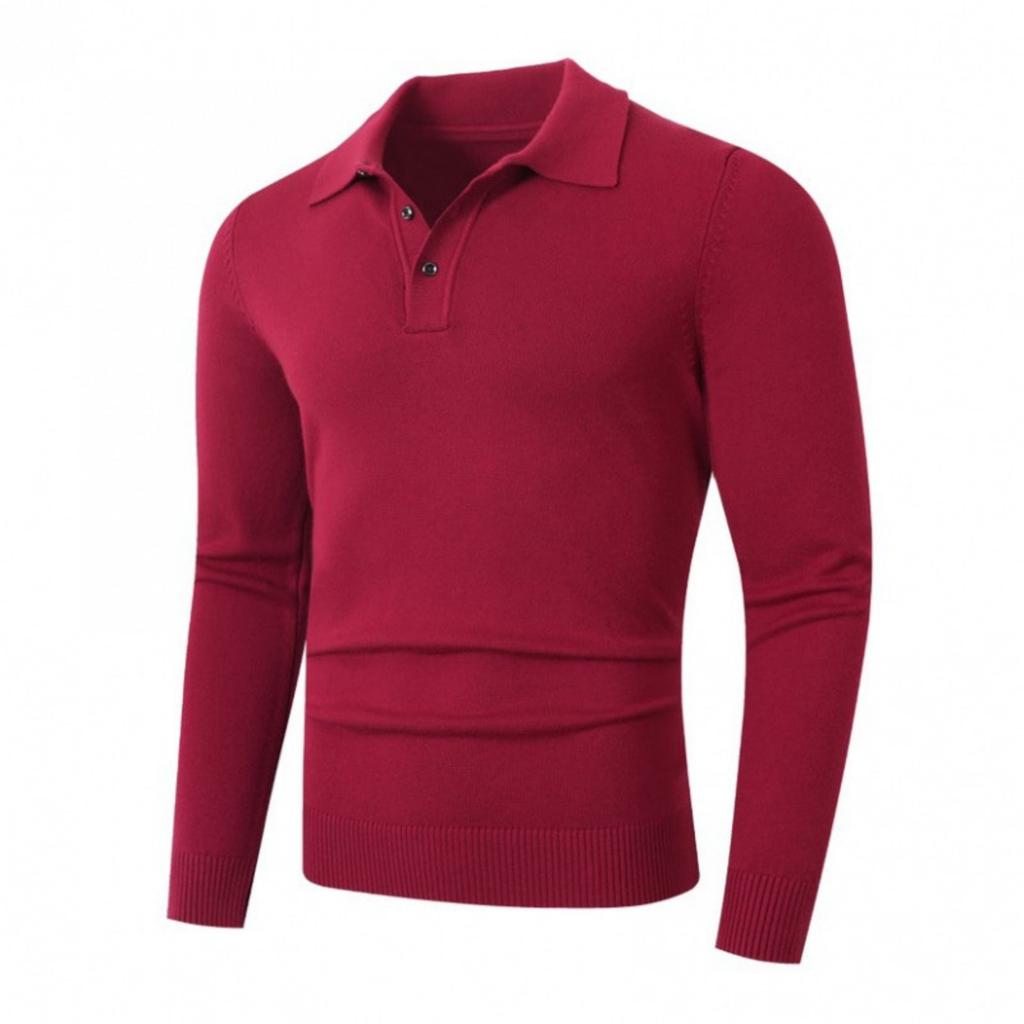 Men's Casual, Form-fitting Solid-color Square-neck Button Knitted Long-sleeved Sweater