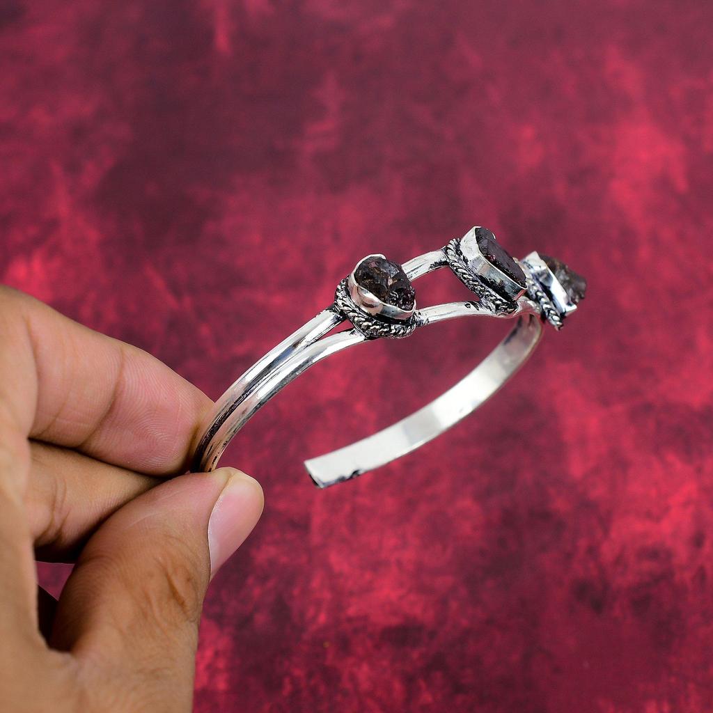 Rough Smoky Topaz Gemstone Jewelry, 925 Sterling Silver Bracelet, Handmade Beautiful Adjustable Bracelet Jewelry For Women