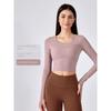 Original Long sleeve Yoga Clothes With Chest Pad Outer Wear Half Fixed Cup Quick-Drying T-shirt Women Short Pilates Workout Clothes