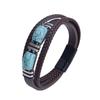 Stainless Steel Leather Bracelet Trendy Faux Turquoise Woven Jewelry Men