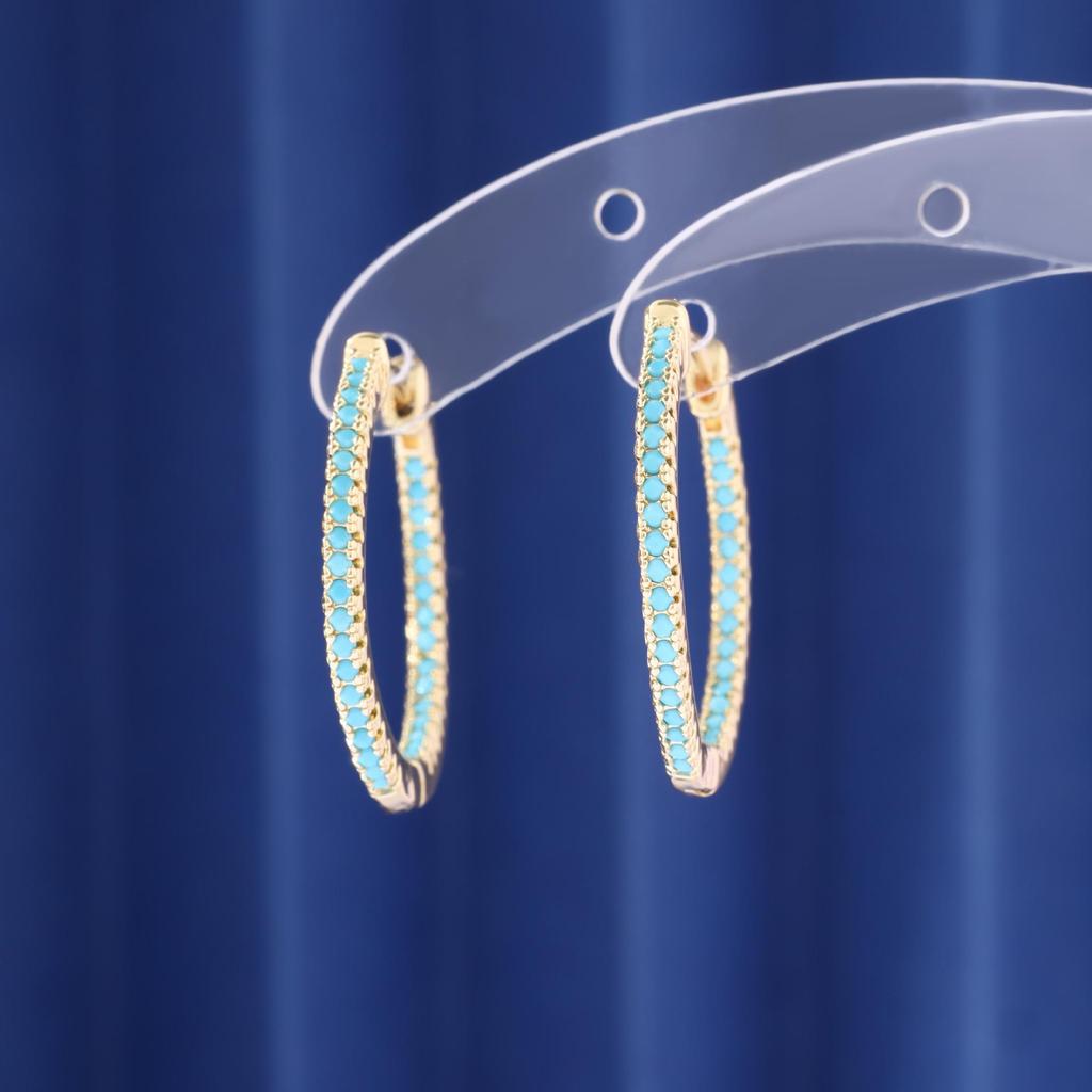 Elegant Aquamarine Zircon Circle Earrings - High-End European and American Style, Versatile Luxury Accessories for Women