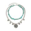 Ethnic Style Metal Pattern Tag Necklace, Retro Imitation Turquoise Necklace, Ccb Beaded Collarbone Necklace.