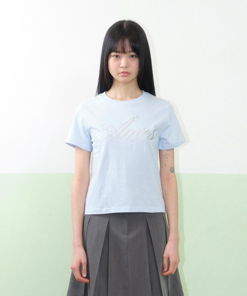 AMES-WORLDWIDE Silver Ames Crop Tee Blue