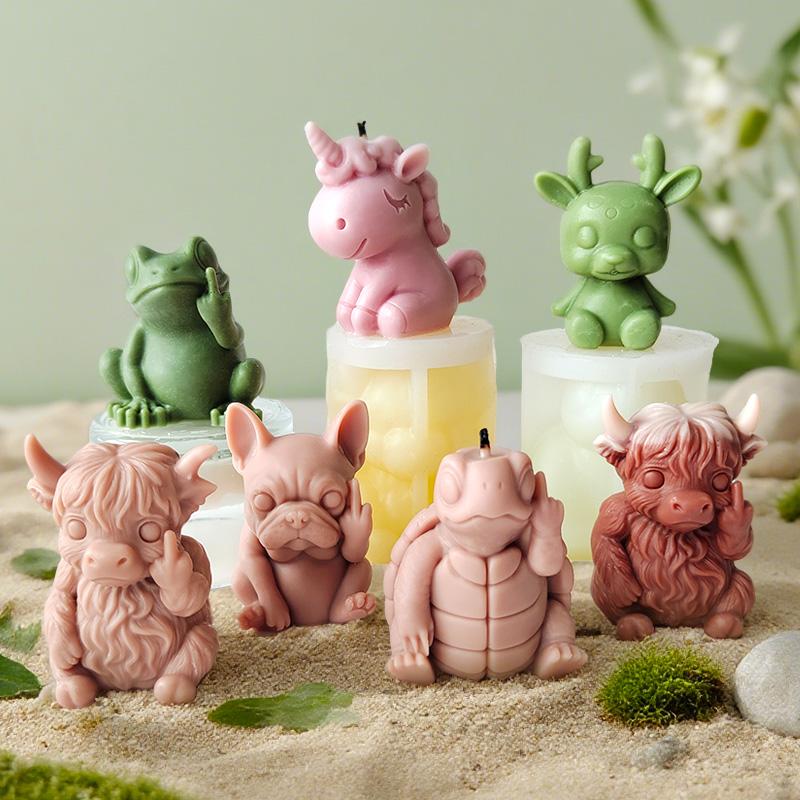 Alpine Cow Yak Turtle Unicorn Silicone Candle Mold Cartoon Animal Dragon Puppy Plaster Rein Molds Home Decoration Making