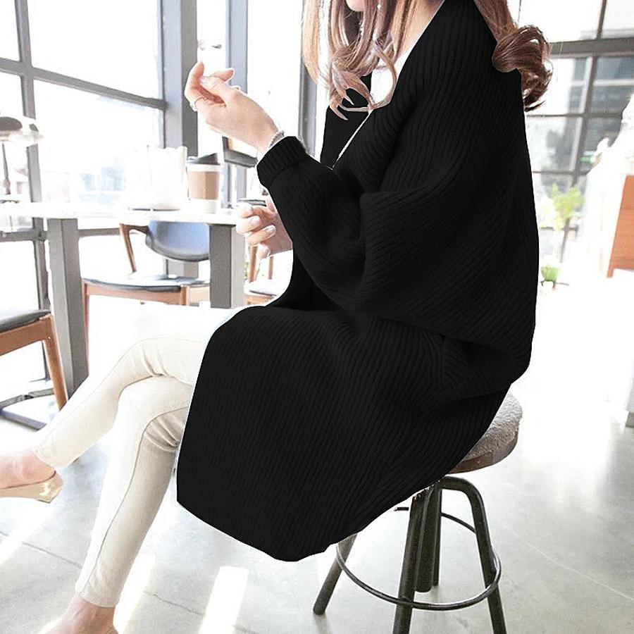 Long Sleeve Knit Cardigan for Women, Korean Style Loose Batwing Sleeves Sweater, Autumn New Pocket Knit Coat