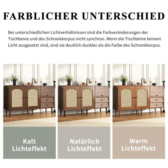 Country Style Sideboard with Rattan Doors, 130 x 75.5 x 40cm Magnetic Lock, Adjustable Shelves, Sturdy Structure, Versatile