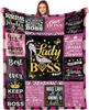 Lady Boss Inspirational Quote Patchwork Flannel Blanket Girl Boss High Heel Crown Print Throw Blanket Sofa Bedroom Women Motivational Home Decor Gift