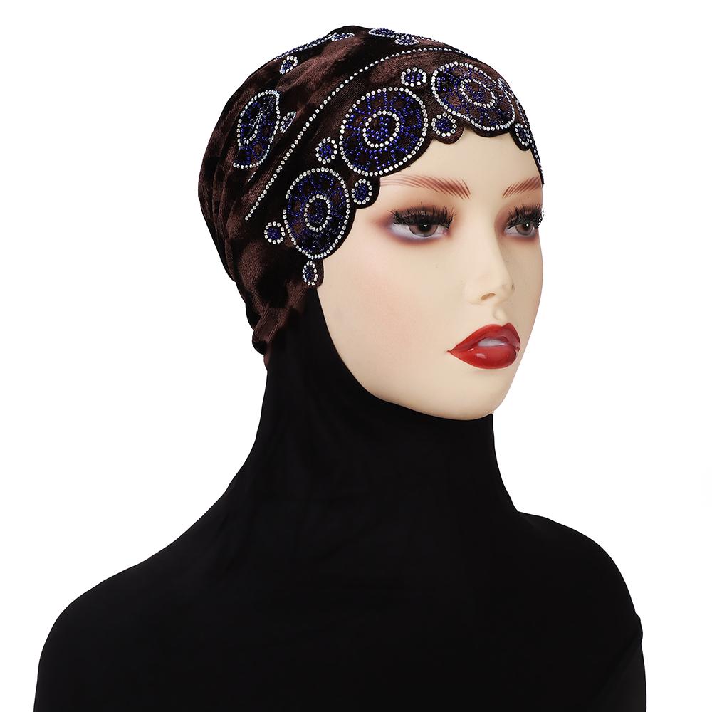 Fashion Turban Cap For Women Muslim Hijab Cap Islamic Headscarf Bonnet African Diamonds Head Wraps Bonnet Cap