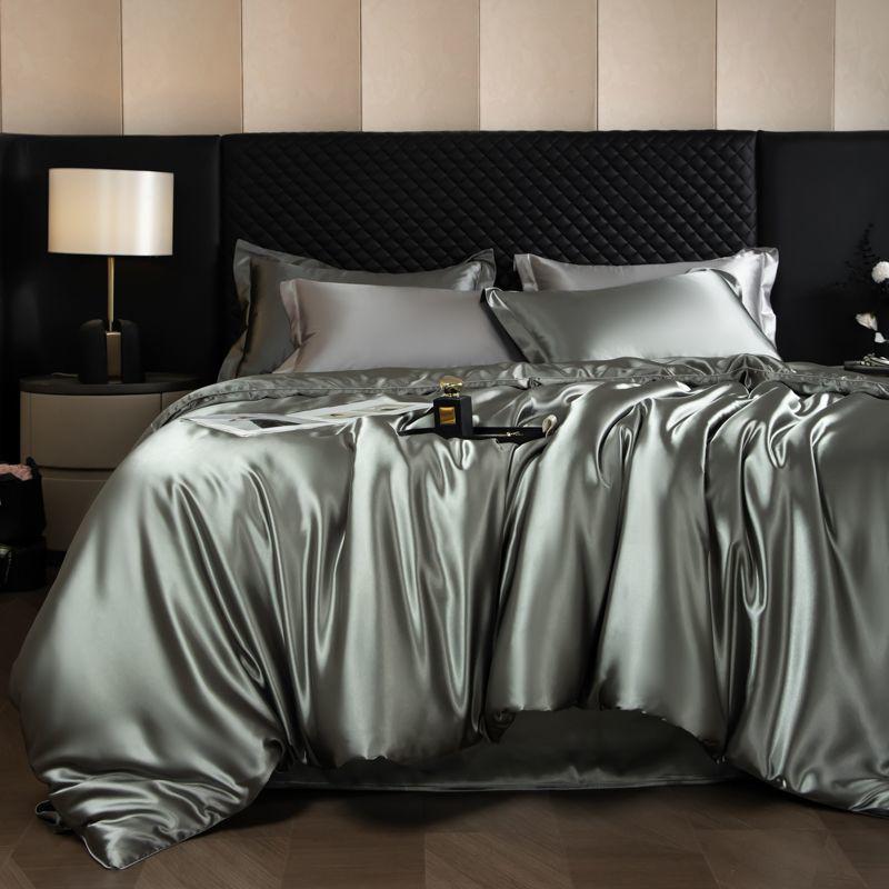 Double-Sided Washable Silk Bedding Set: Sheet, Duvet Cover, Bed Skirt