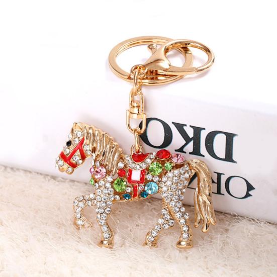 Sparkling Horse Keychain Colorful Rhinestone Enamel Horse Keychain Good Luck Horse Charm with Key Ring Gift for Friends Men Women