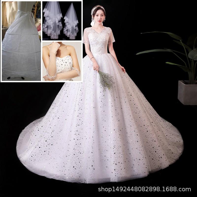 Elegant A-Line Wedding Dress With Train Lightweight Tulle Satin Boho Chic Petite Brides Outdoor Beach Ceremony