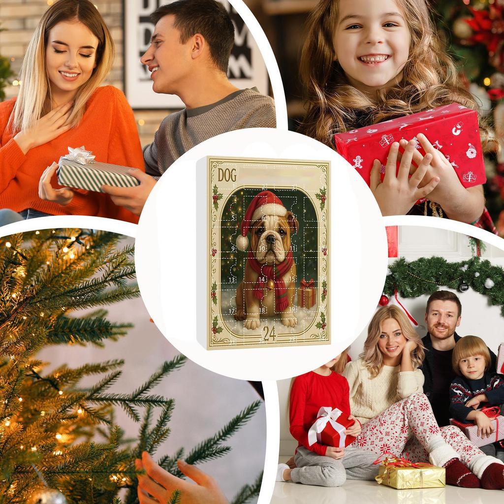 Hund Adventskalender 24 Tage 2D Acryl Hundeanhänger Countdown Kalender Weihnachten Tieranhänger für Kinder Jungen Mädchen Party Fenster Balkon