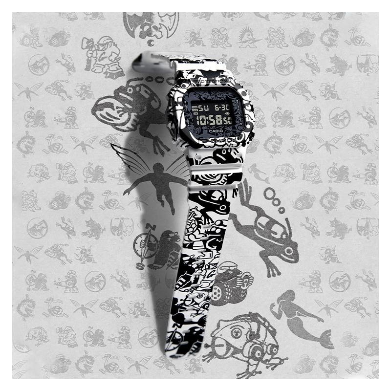 Casio G-SHOCK Seria G-UNIVERSE graffiti retro klasyczny mały kwadrat wodoodporny mechanizm kwarcowy pasek żywiczny Japoński i Koreański zegarek DW-5600GU-7PRG