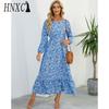 HNXC Spring Summer Bohemian Women Maxi Dress Casual Long Sleeve High Waist Beach Dress Women Floral Chiffon Dresses Vestidoes Mujer New