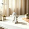 Healing Angel Statue 3D Printed Retro Figurine, Holding Chin Guardian Statue, Matte Ornament White Sculpture for Home Office Desk Decor