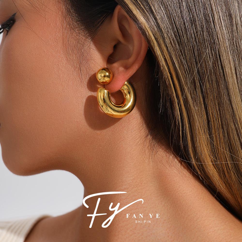 Gold Non-fading C-shaped Stainless Steel Stud Earrings with European & American Niche Design