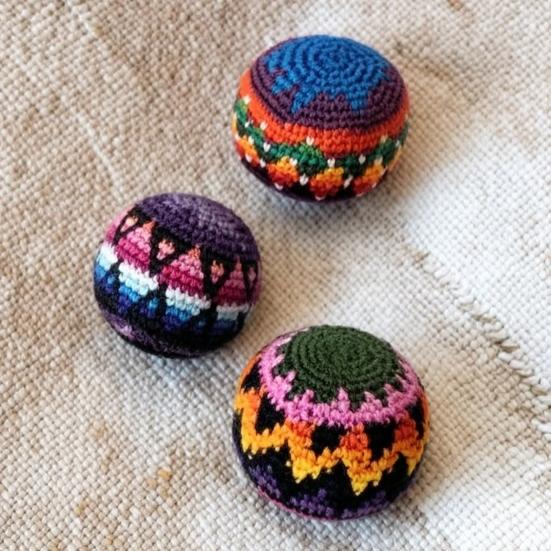 Hand Knitted Hacky Sacks Colorful Crochet Footbag Juggling Balls for Beginners Soft Stress Reliever