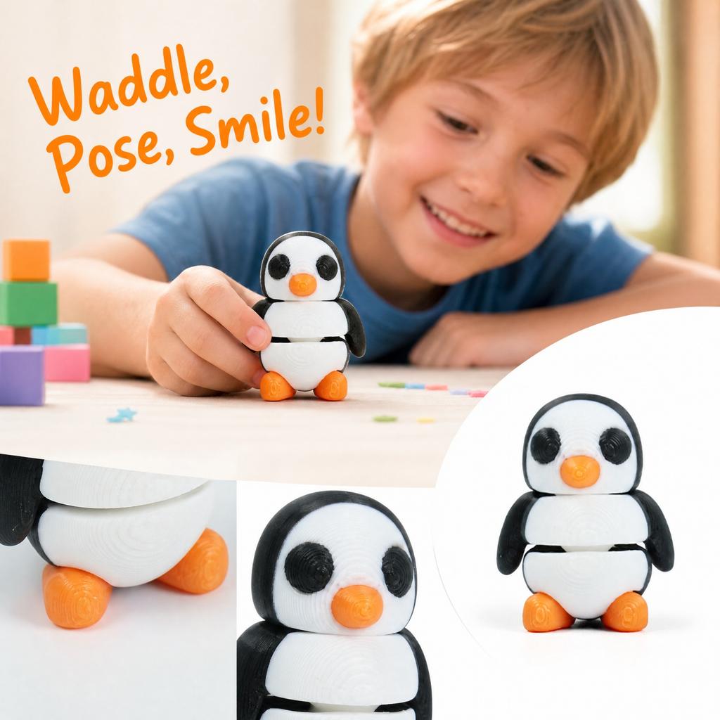 3D Printed Articulated Penguin Toy - Movable Figurine for Kids Educational Play
