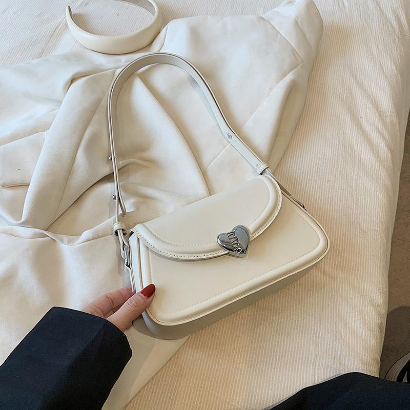 Love Buckle Silver Crossbody Shoulder Bags For Women Small Purse PU Leather Female Handbags