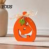 Durable Painted Wood Decor Halloween Indoor Wooden Pumpkin Table Sign, Spooky Tabletop Block Small Fall Signs Tiered Tray Centerpiece for Office Home