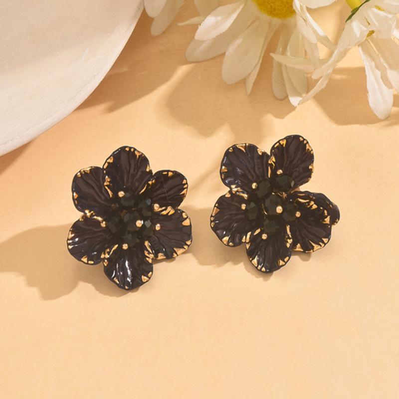 Vintage Acrylic Camellia Stud Earrings for Women Elegant Colorful Crystal Flower Temperament Earrings Beach Jewelry