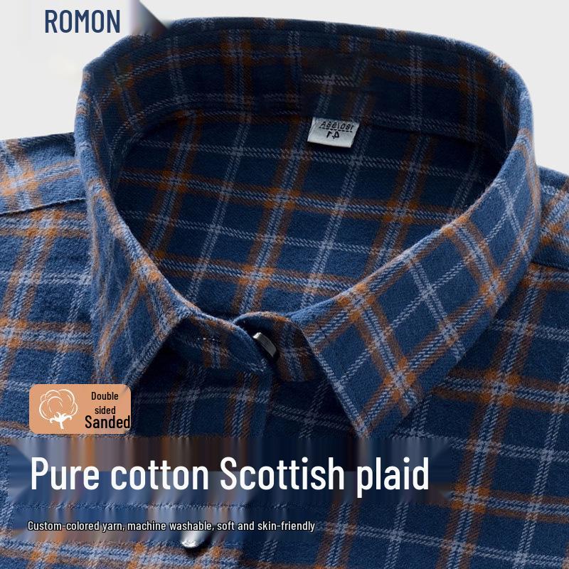 Romon Men s Pure Cotton Flannel Plaid Long-Sleeve Shirt 41