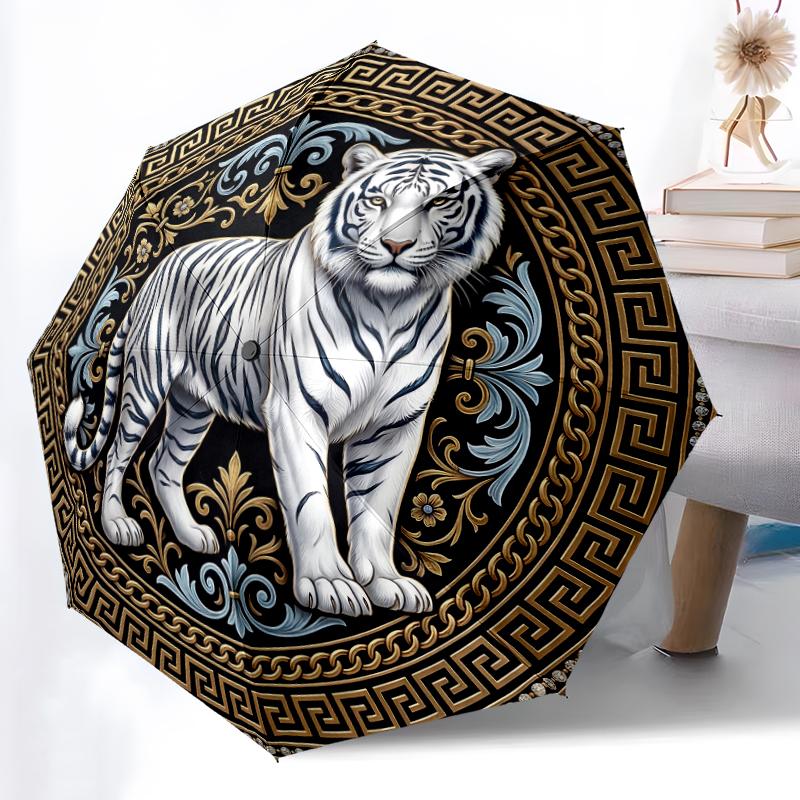 1pc Sturdy 8-Bone Auto Umbrella, Bold Striking Tiger Umbrella, Digital Printed, Foldable Umbrella for On-the-Go Outdoor Use