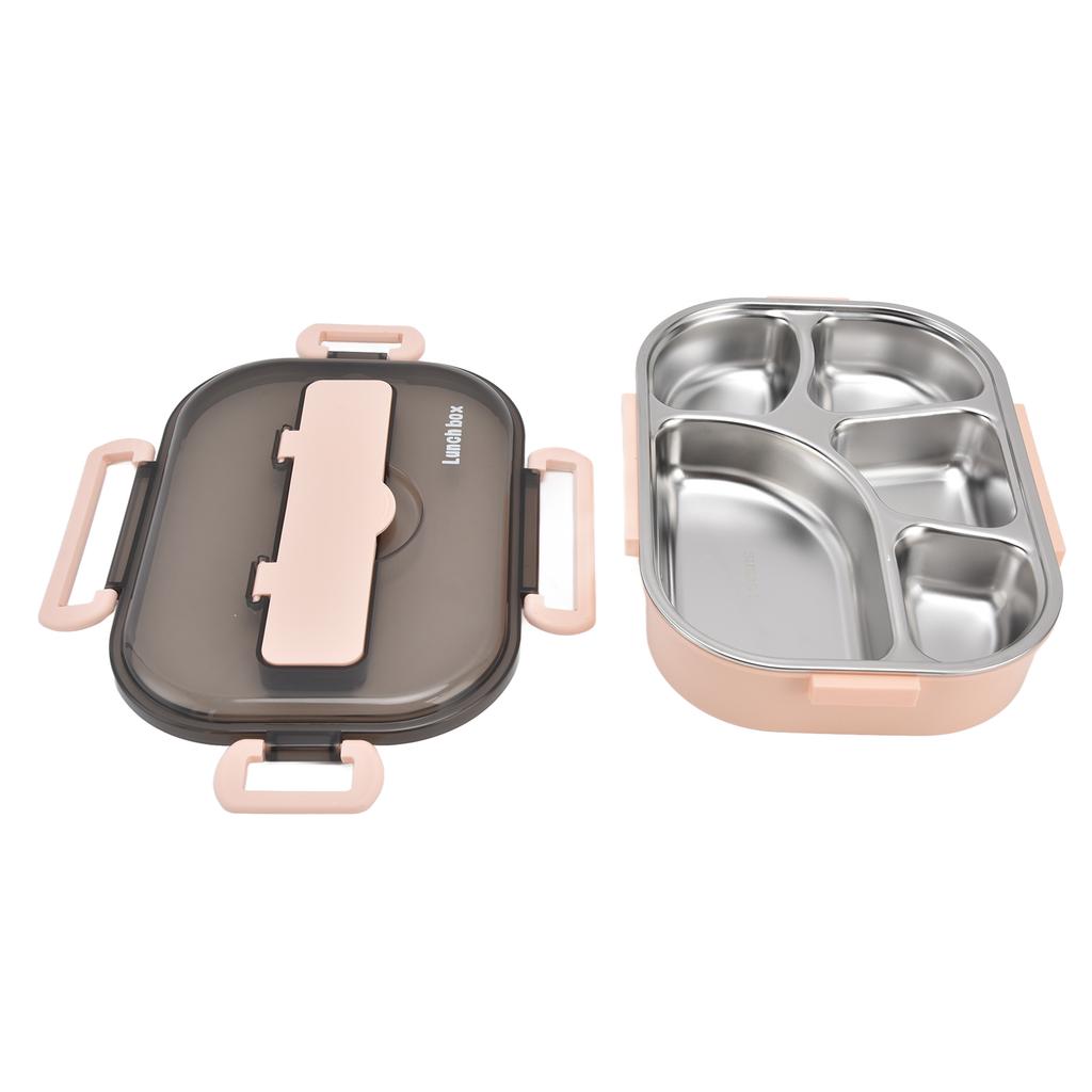 1.3L Thermal Lunch Box Stainless Steel 5 Compartments Lunchbox with Chopsticks Spoon for School