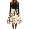 Women's Trendy Retro V-Neck Christmas Dress with Snowflake and Christmas Tree Print for Casual Holiday Wear