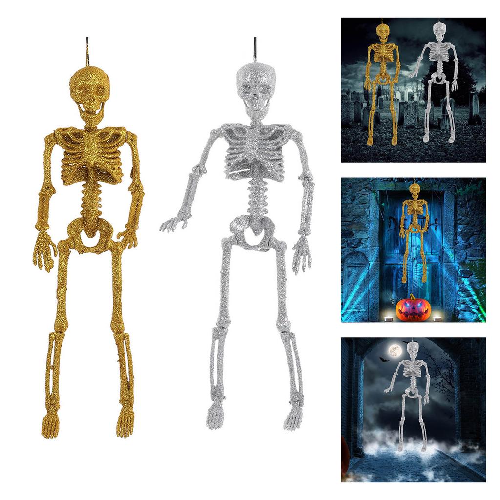 40cm Glittering Skeleton Halloween Decorations with Articulated Joints For Holiday Party Centerpieces Indoor and Outdoor