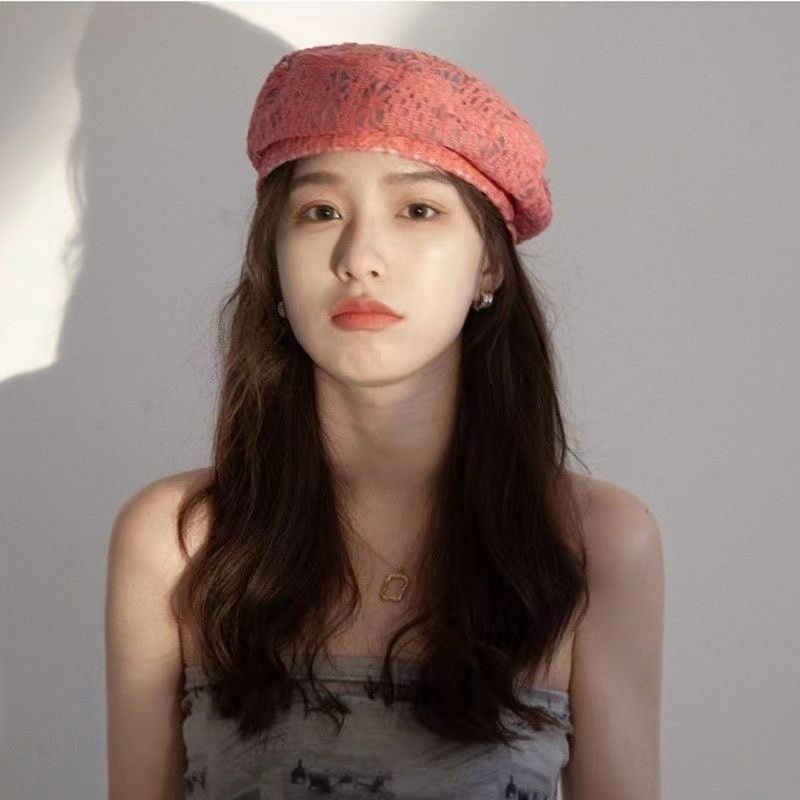 Women's Korean Style Sweet Hollow Breathable Lace Beret Summer Thin Breathable Versatile Fashionable Artist Beret Hat