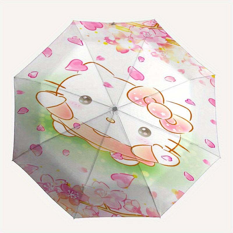 Hello Kitty,Sakura Automatic Folding Umbrella-Simple 8-Rib Design, Bright Cartoon Pattern, Durable Iron Frame, Suitable For Travel, Outdoor,