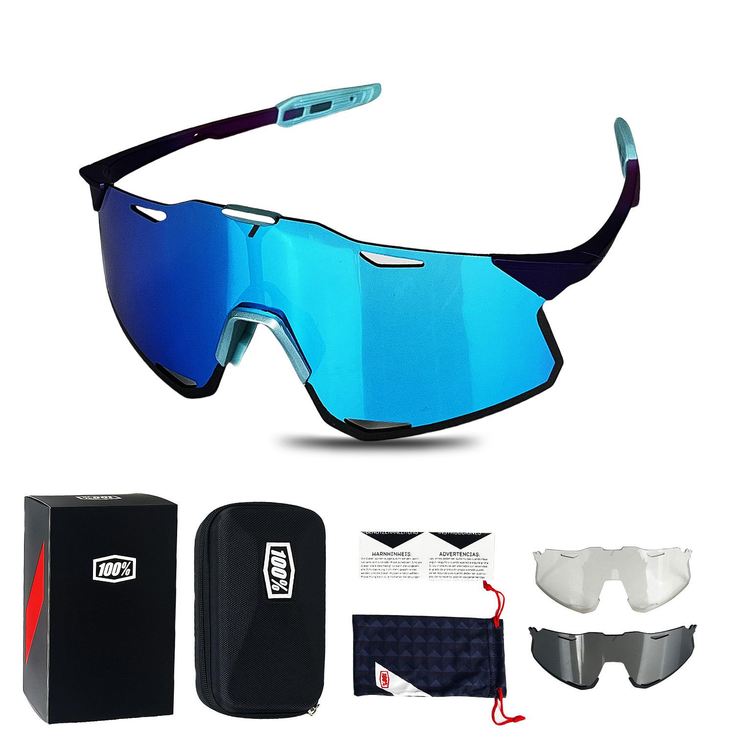 

S5Cycling sports glasses with interchangeable lenses set for men and women, windproof mountain bike goggles, sports model S5-Black and blue frame-B