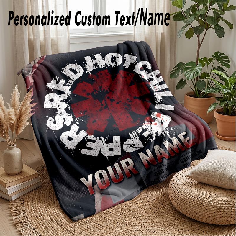 Red Hot Chili Peppers Custom Flannel Throw Blanket Print Your Name Text Soft Warm Blanket Holiday Present