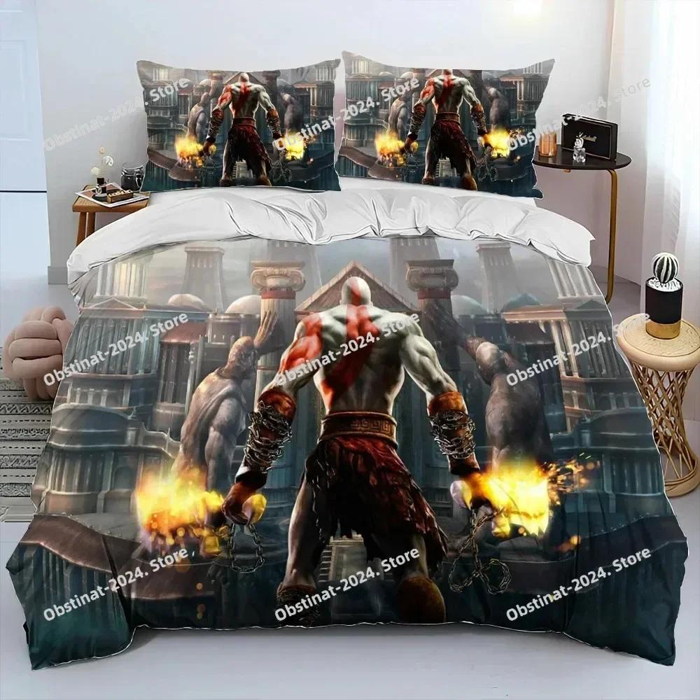3D God of War Game Gamers Kratos Bedding Set Print With Pillowcase Bed Duvet Cover Soft Single Double Queen Super King Size