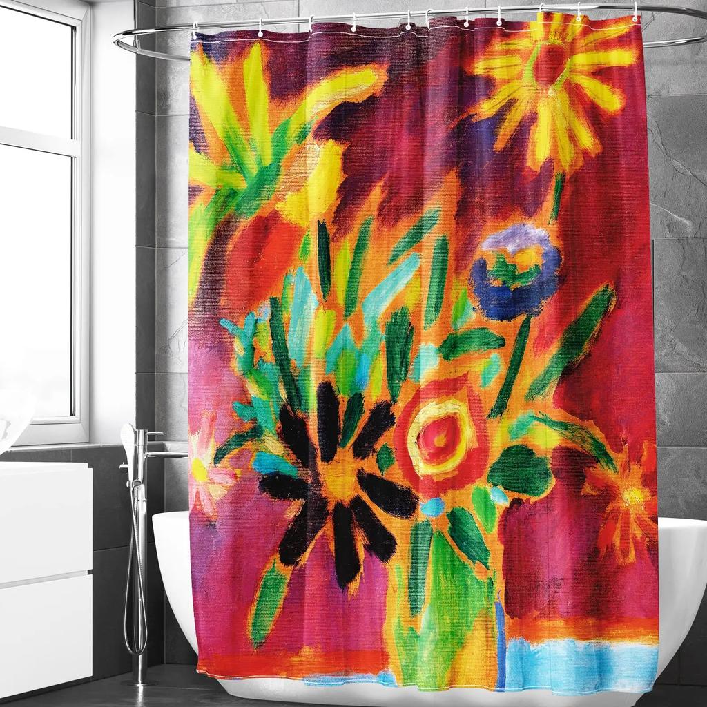Mexican Floral Shower Curtain, Ethnic Art, Birds And Paisley, Flowers In White,Polyester, Waterproof, Bathroom Decor